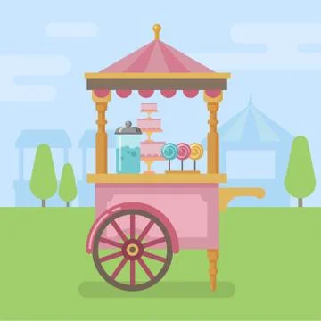Candy cart flat illustration Illustrazione stock