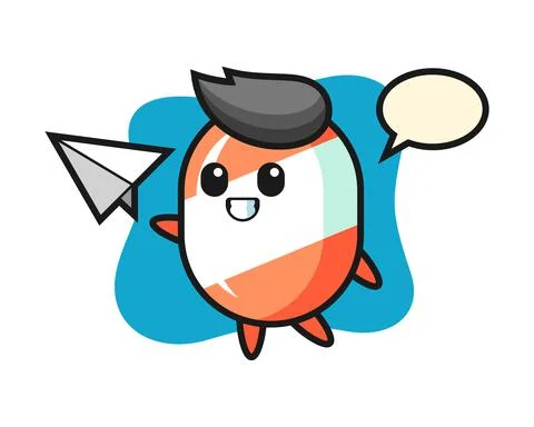 Candy cartoon character throwing paper airplane Stock Illustration