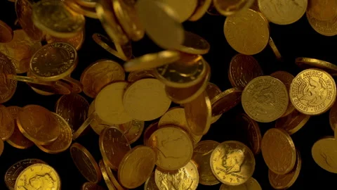 Candy Coins Flying up at Camera in Super Slow Motion Video stock 249559367