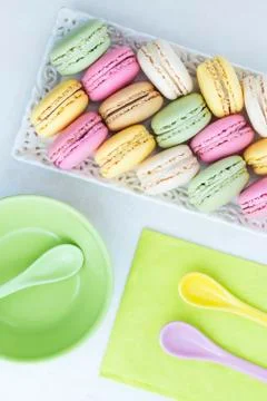 Candy colored macaroons Stock Photos