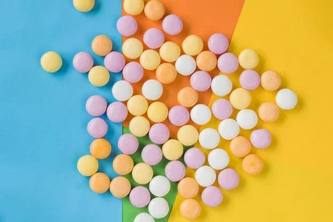 Candy on the colorful background, high angle view Stock Photos