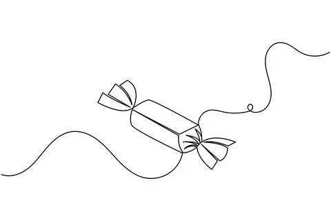 Candy continuous one line drawing on white background in minimalist style o.. Stock Illustration