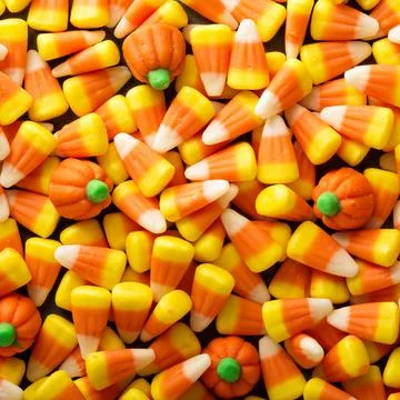 Candy corn and pumpkin Halloween background Stock Photos