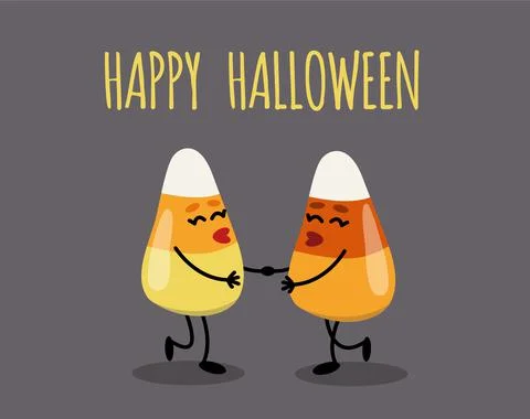 Candy Corn card. LGBT Loving couple. Halloween candies, sweets. Happy Halloween Ilustração Stock