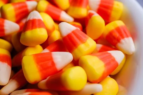 Candy Corn Close-Up Halloween Candy in Bowl Stock Photos