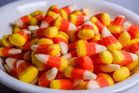 Candy Corn Close-Up Halloween Candy in Bowl Stock Photos