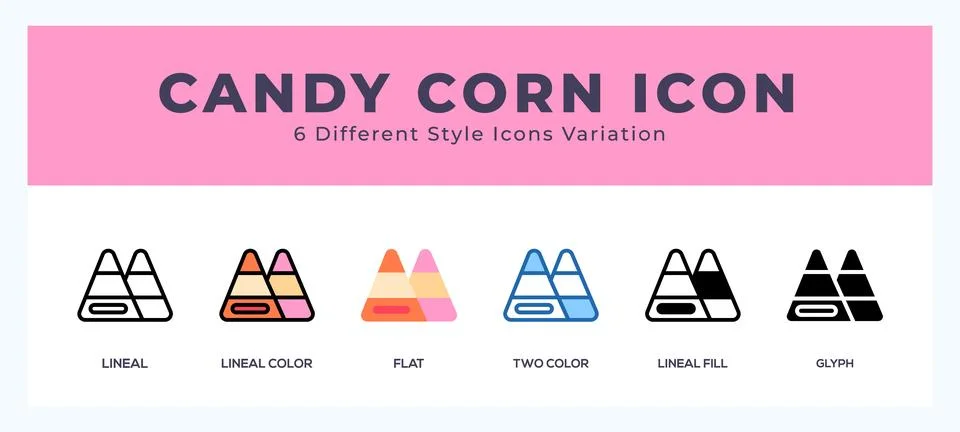 Candy corn icon set. outline. glyph black. flat color and filled line color Stockillustratie