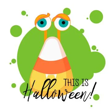 Candy corn set with funny faces. Happy Halloween. Cute cartoon kawaii baby Stock Illustration