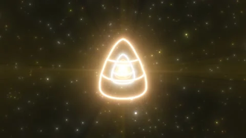 Candy Corn Shape Halloween Neon Lights Glow Dark Night Tunnel Moving Stock Footage 166545800