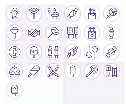 Candy Digital Vector Pack containing 25 Detail Enhanced Regular Line Retina.. Stock Illustration