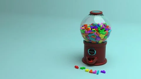 Candy dispenser with sphere container of blocks and block pieces on the flo.. Stock Illustration