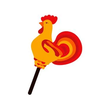 Candy in the form of a Cockerel on a stick. Vector illustration color icon. Stock Illustration