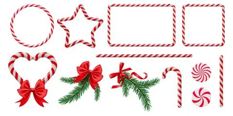 Candy frame. 3D cane border. Red Xmas decoration or circle sweet stick line Stock Illustration