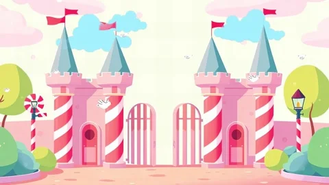 Candy Gate: Gentle Animated Scene - Peaceful Castle Gate Background Video stock 307474542