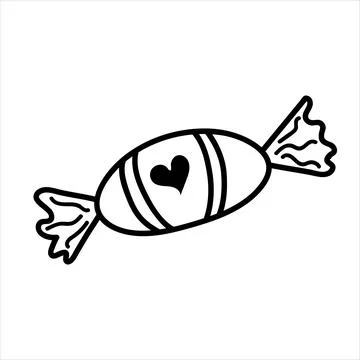 Candy with a heart in a wrapper paper. Sweetness as a gift. Linear doodle s.. Stock Illustration