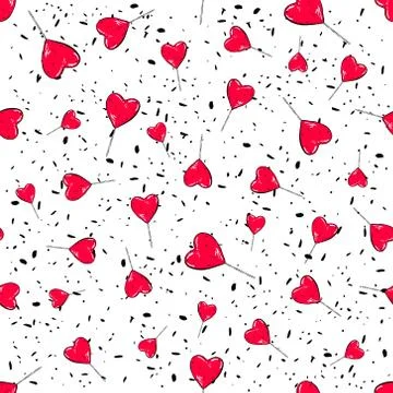 Candy hearts pattern vector. Seamless vector pattern with red sweet lollipops Иллюстрация