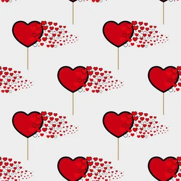 Candy hearts pattern vector. Seamless vector pattern with lollipops. Wrappi.. Stock Illustration