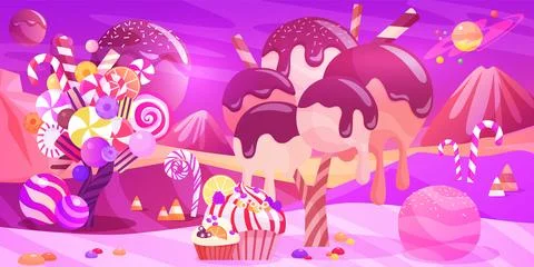 Candy Ice Cream Alien Pink Landscape Stock Illustration