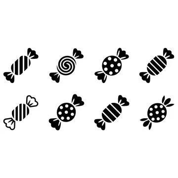 Candy Icon Set Black Silhouette Vector Collection Stock Illustration