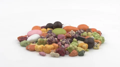 Candy jelly beans. Bright colored candy. White background. Stockbeeldmateriaal 129850696