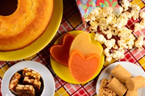 Candy of june party on chess table cloth Stock Photos