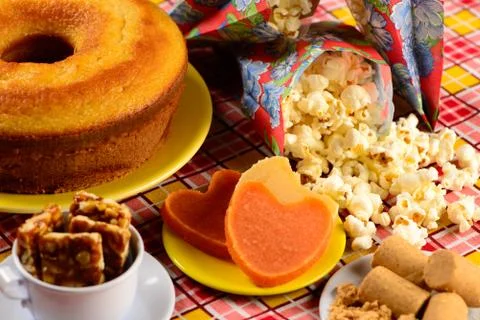 Candy of june party on chess table cloth Stock Photos