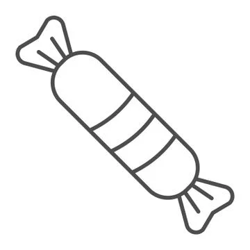 Candy line and solid icon. Christmas caramel wrapped in charred striped outline Stockillustratie