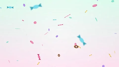 Candy lollipops and sweets falling on pastel mint seamless loop falling 库存影片 348618989