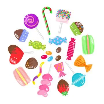 Candy macaroon sweets assorted bonbon colorful set Stock Illustration