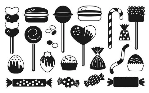 Candy macaroon sweets assorted bonbon glyph set Stock Illustration