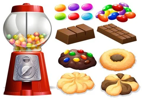 Candy machine and chocolate bars Stock Illustration