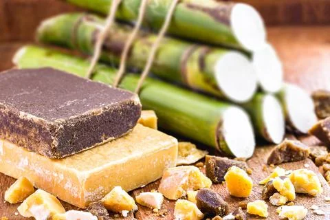 Candy made from brown sugar bar and pieces, candy made from sugar cane molass Stock Photos