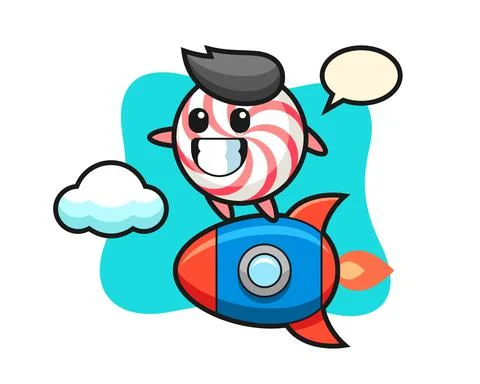 Candy mascot character riding a rocket Stock Illustration