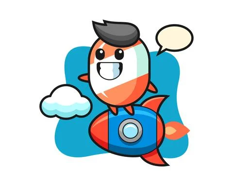 Candy mascot character riding a rocket Stock Illustration