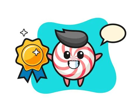 Candy mascot illustration holding a golden badge Illustrazione stock