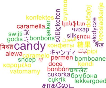 Candy multilanguage wordcloud background concept Stock Illustration