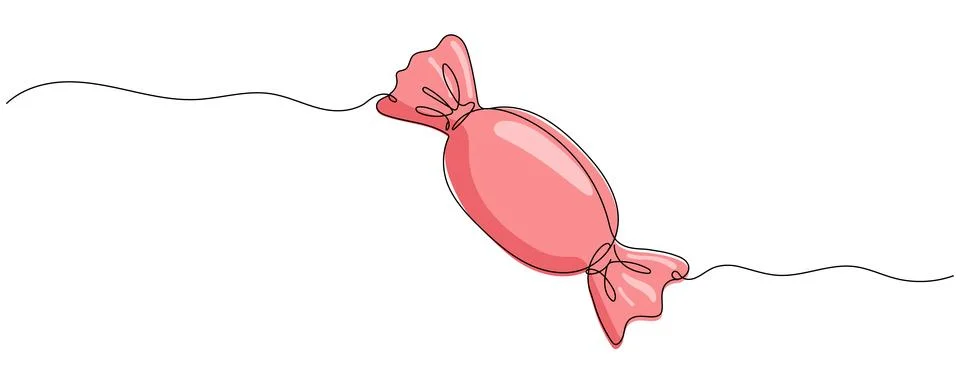 Candy in one continuous line drawing, Caramel and chocolate sweet in wrapper  Stock Illustration