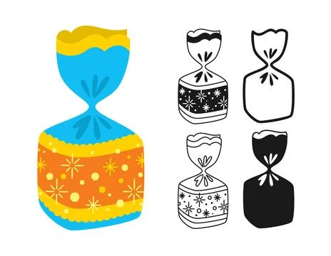Candy ornament wrapped sign set lollipop chocolate caramel candies silhouette Illustrazione stock