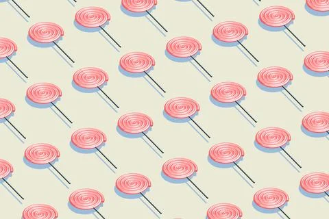Candy pattern, pink lollipop with pale yellow background, raster illustration Stock Illustration