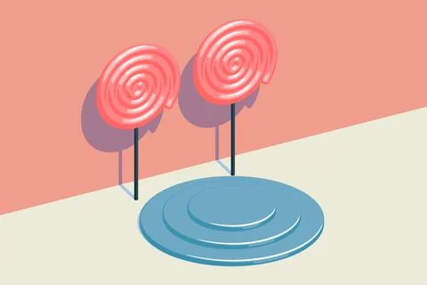 Candy pattern with a round object stage, raster illustration. Stock Illustration
