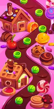 Candy planet game ui level map, fantasy landscape Stock-Illustration