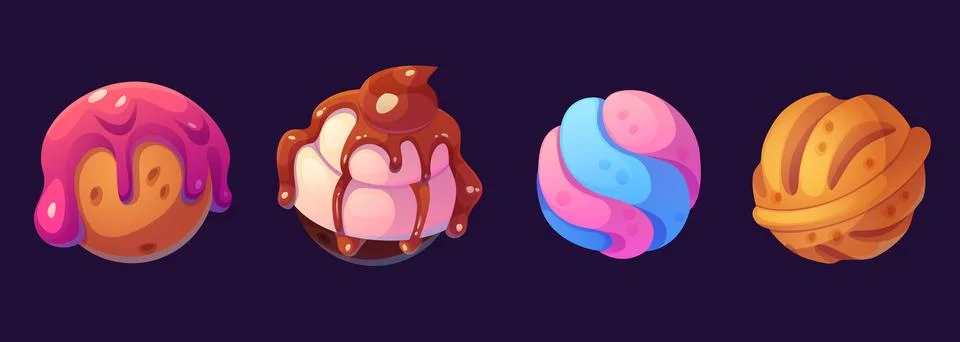 Candy planets set isolated on background Stock Illustration