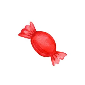 Candy in a red wrapper. Bonbon isolated on a white background. Watercolor Stock Illustration