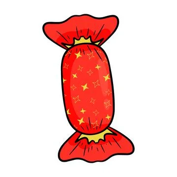 Candy in red wrapper with yellow stars Stock Illustration