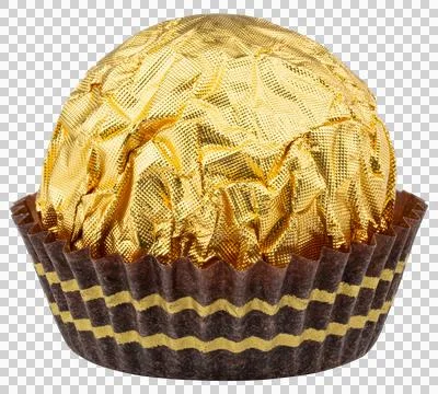 Candy. Round ball chocolate candy wrapped in golden paper Stock Photos