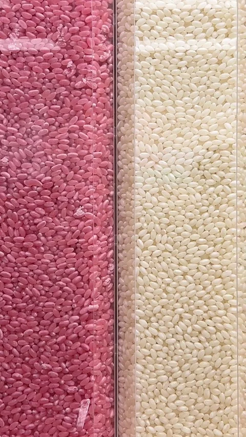 Candy scoop pile of soft pieces of barrel shaped, pink and white marshmallow Stock Footage 312206957