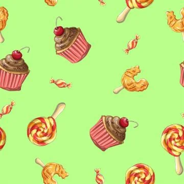 Candy Seamless pattern. Caramel on stick. Lollipops Cock. Stock Illustration