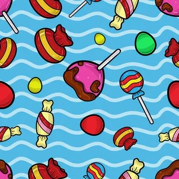 Candy Seamless Pattern in Cartoon Style. Perfect For Background, Backdrop, .. Stock Illustration