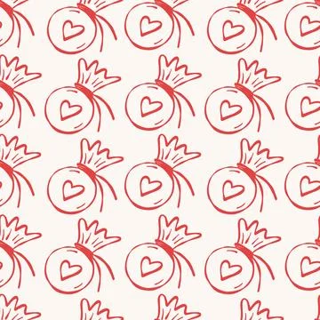 Candy seamless pattern with heart-shaped sweets and ribbon bows Stock Illustration