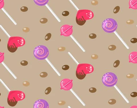 Candy seamless pattern hearts, lollipop and dragee Stock Illustration
